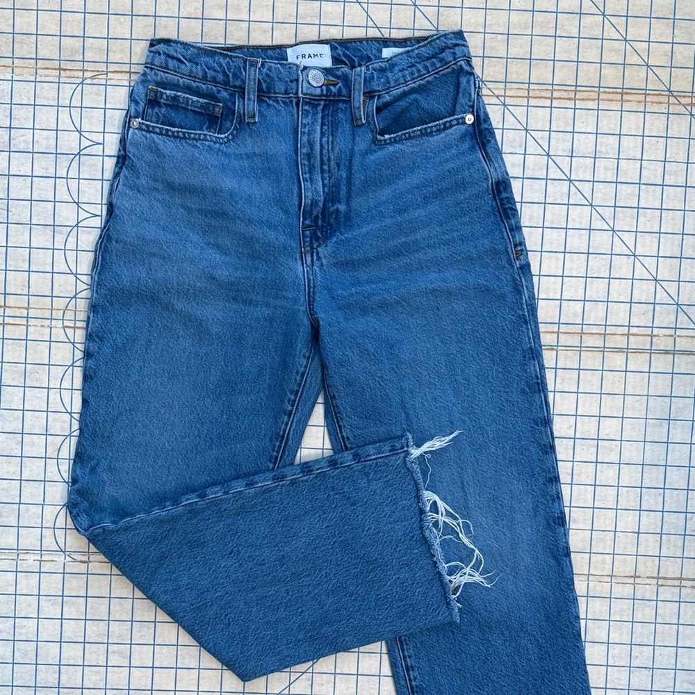 Frame Le Jane Crop Denim Medium Caramia Wash Ankle Straight Leg High Waist 25